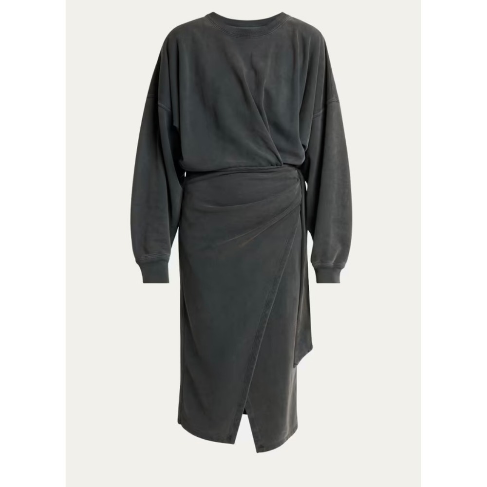 Marant Etoile Sandrina Draped Sweatshirt Dress Faded Black Cotton Size 36